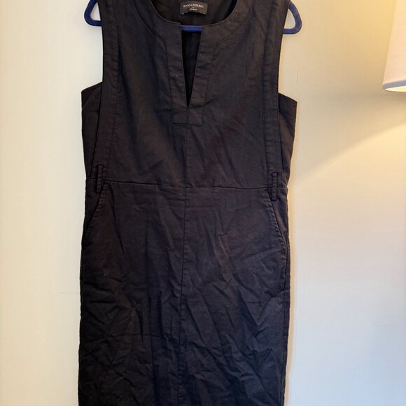 BANANA REPUBLIC BLACK LINEN-COTTON MIDI SHIFT DRESS - Picture 3 of 5